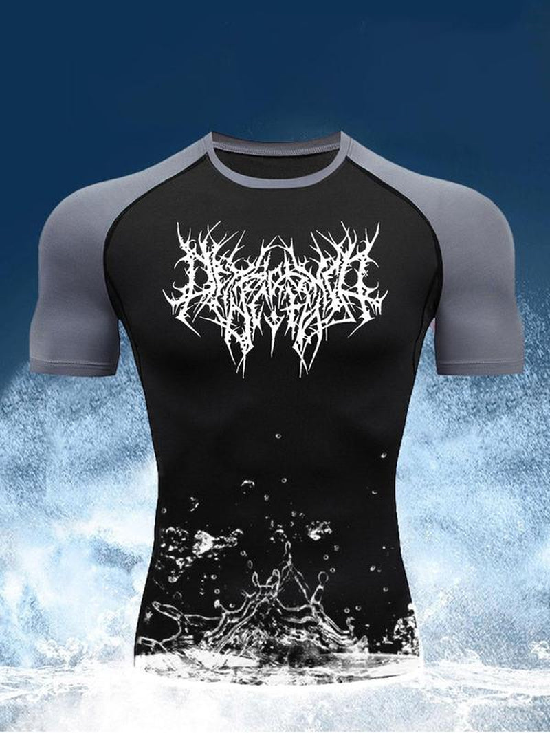 Men'S Graphic round Neck Raglan Sleeve Sports Tee, Regular Fit Quick Drying Breathable Compression T-Shirt for Gym Workout Running, Casual Comfy Men'S Sportswear for Summer Gym Tees