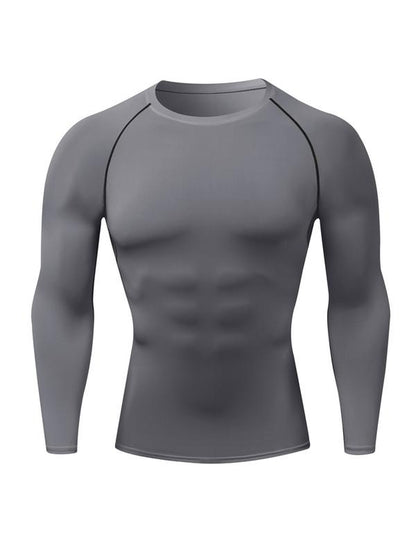 Men'S Solid round Neck Raglan Sleeve Sports Tee, Tight Quick Drying Long Sleeve Crew Neck T-Shirt, Sportswear Clothing for Gym Workout Running, Gym Sweatwear