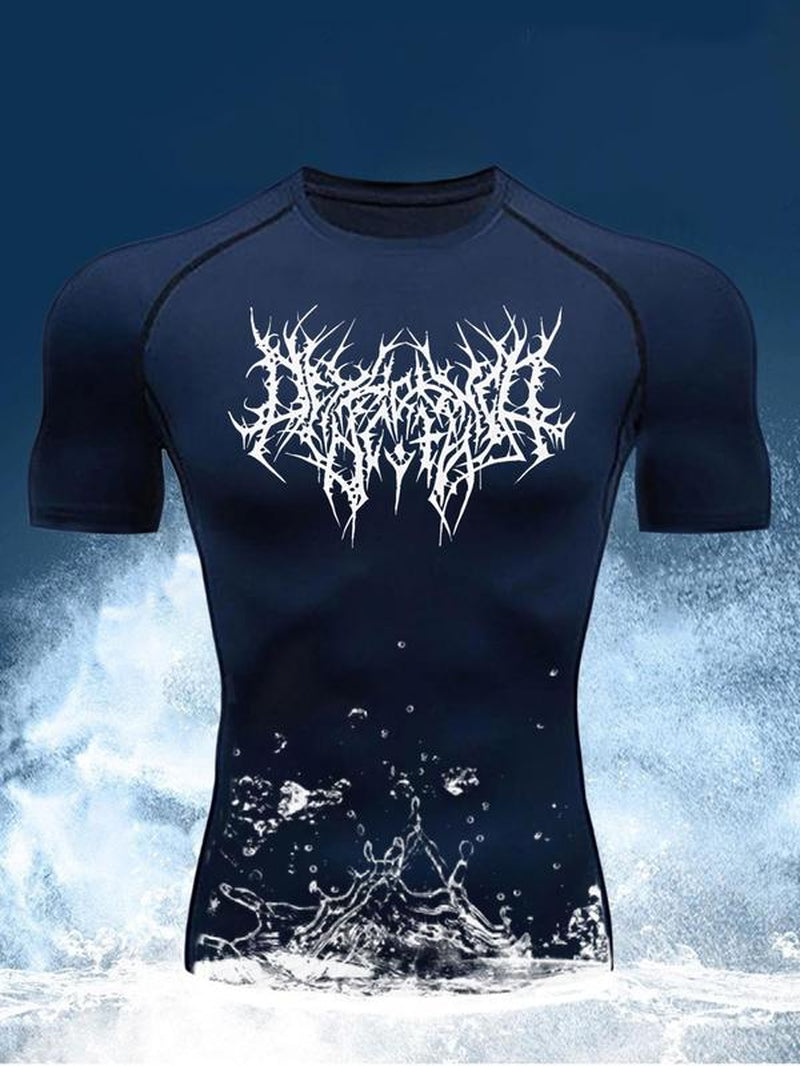 Men'S Graphic round Neck Raglan Sleeve Sports Tee, Regular Fit Quick Drying Breathable Compression T-Shirt for Gym Workout Running, Casual Comfy Men'S Sportswear for Summer Gym Tees