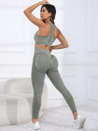 Women'S Solid Scoop Neck Crop Tank Top & High Waist Leggings Tracksuit Set, Sporty Breathable Outfits for Yoga Gym Workout Running, Gym Exercise Activewear
