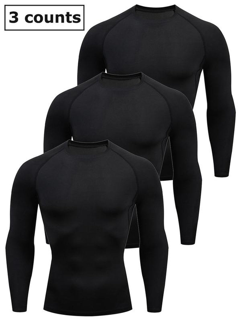 Men'S Solid round Neck Raglan Sleeve Sports Tee, Tight Quick Drying Long Sleeve Crew Neck T-Shirt, Sportswear Clothing for Gym Workout Running, Gym Sweatwear