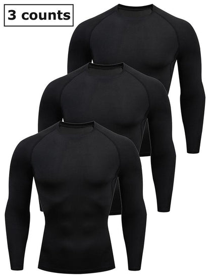 Men'S Solid round Neck Raglan Sleeve Sports Tee, Tight Quick Drying Long Sleeve Crew Neck T-Shirt, Sportswear Clothing for Gym Workout Running, Gym Sweatwear