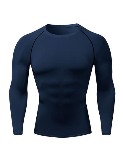 Men'S Solid round Neck Raglan Sleeve Sports Tee, Tight Quick Drying Long Sleeve Crew Neck T-Shirt, Sportswear Clothing for Gym Workout Running, Gym Sweatwear