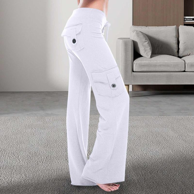 Women'S Yoga Pant High Waist Casual Cargo Pants with Pockets Comfortable Soft Bottom Gym Stretchy Womenswear Elastic Sporty Fit Leggings Style Workout Everyday Fitness