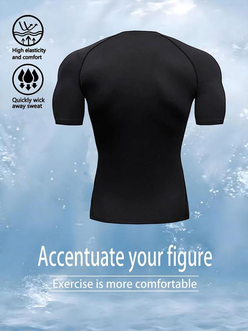 Men'S Graphic round Neck Raglan Sleeve Sports Tee, Regular Fit Quick Drying Breathable Compression T-Shirt for Gym Workout Running, Casual Comfy Men'S Sportswear for Summer Gym Tees