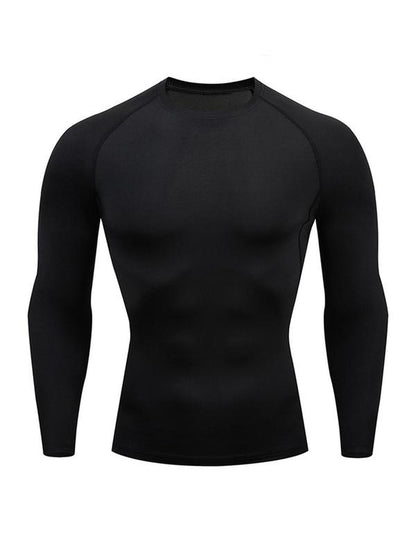 Men'S Solid round Neck Raglan Sleeve Sports Tee, Tight Quick Drying Long Sleeve Crew Neck T-Shirt, Sportswear Clothing for Gym Workout Running, Gym Sweatwear