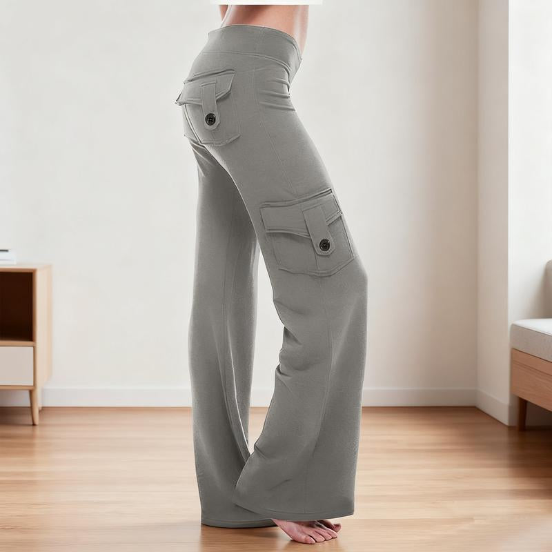 Women'S Yoga Pant High Waist Casual Cargo Pants with Pockets Comfortable Soft Bottom Gym Stretchy Womenswear Elastic Sporty Fit Leggings Style Workout Everyday Fitness