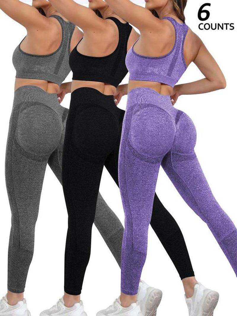 Women'S Solid Scoop Neck Crop Tank Top & High Waist Leggings Tracksuit Set, Sporty Breathable Outfits for Yoga Gym Workout Running, Gym Exercise Activewear
