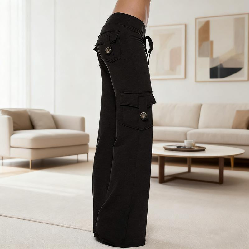 Women'S Yoga Pant High Waist Casual Cargo Pants with Pockets Comfortable Soft Bottom Gym Stretchy Womenswear Elastic Sporty Fit Leggings Style Workout Everyday Fitness