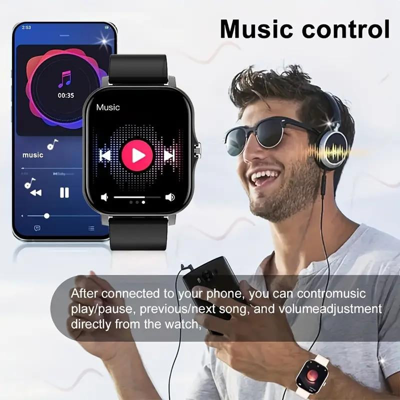 Feature-Rich Smart Watch, Easy Link, Wireless Call/Dial, Multi-Sport Mode, Multiple APP Reminders, Alarm Clock Reminders, Play Wireless Music, Compatible with Iphone/ Android, Perfect Gift Wearable Smartphone