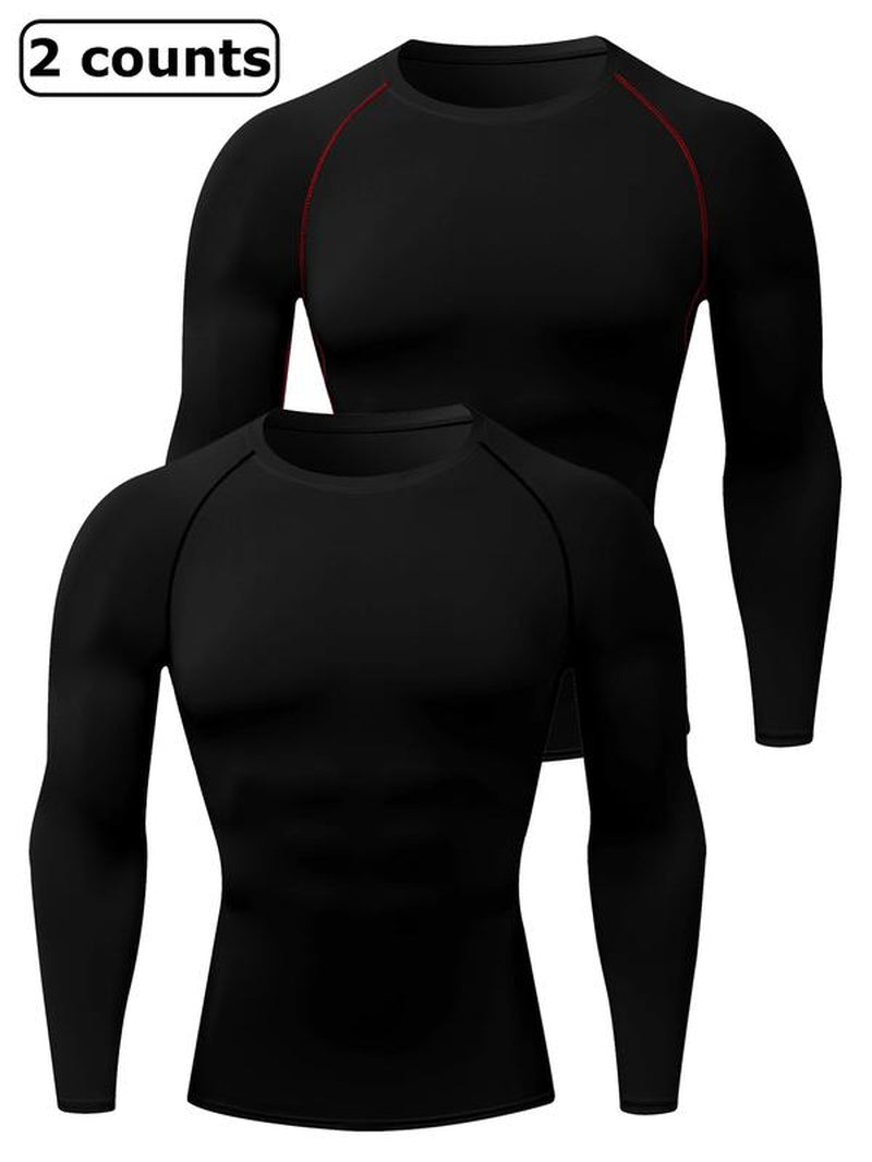 Men'S Solid round Neck Raglan Sleeve Sports Tee, Tight Quick Drying Long Sleeve Crew Neck T-Shirt, Sportswear Clothing for Gym Workout Running, Gym Sweatwear