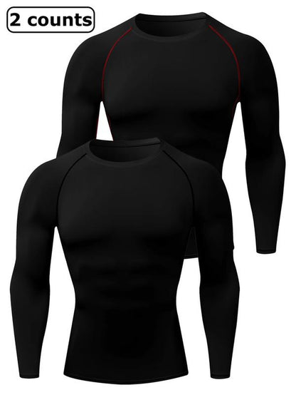 Men'S Solid round Neck Raglan Sleeve Sports Tee, Tight Quick Drying Long Sleeve Crew Neck T-Shirt, Sportswear Clothing for Gym Workout Running, Gym Sweatwear