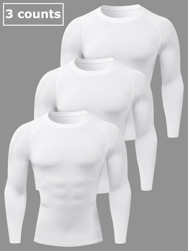 Men'S Solid round Neck Raglan Sleeve Sports Tee, Tight Quick Drying Long Sleeve Crew Neck T-Shirt, Sportswear Clothing for Gym Workout Running, Gym Sweatwear