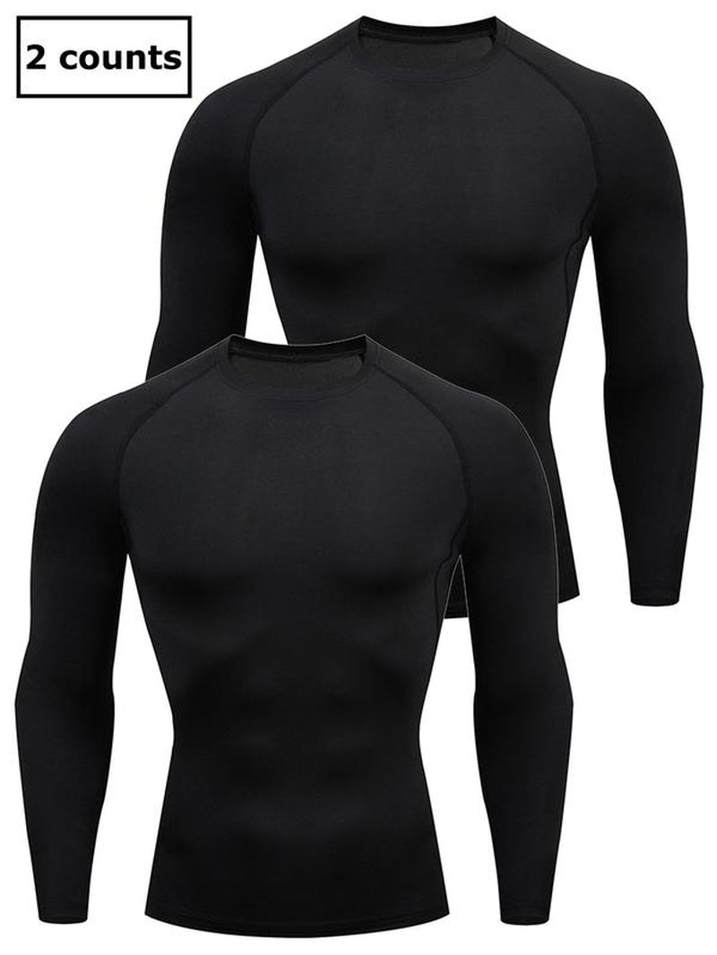 Men'S Solid round Neck Raglan Sleeve Sports Tee, Tight Quick Drying Long Sleeve Crew Neck T-Shirt, Sportswear Clothing for Gym Workout Running, Gym Sweatwear