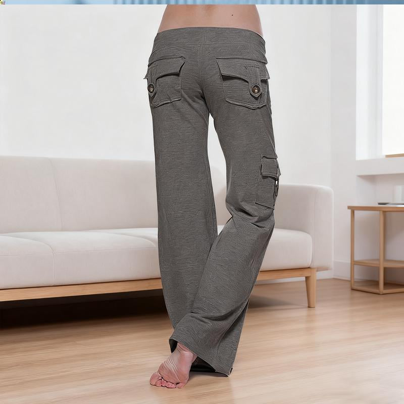 Women'S Yoga Pant High Waist Casual Cargo Pants with Pockets Comfortable Soft Bottom Gym Stretchy Womenswear Elastic Sporty Fit Leggings Style Workout Everyday Fitness