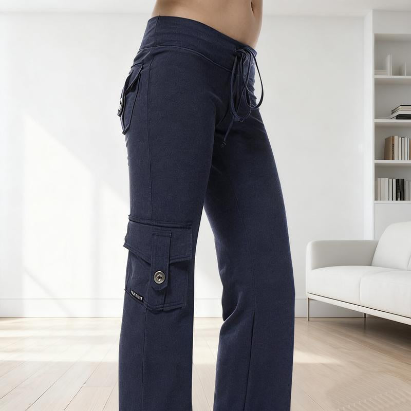 Women'S Yoga Pant High Waist Casual Cargo Pants with Pockets Comfortable Soft Bottom Gym Stretchy Womenswear Elastic Sporty Fit Leggings Style Workout Everyday Fitness