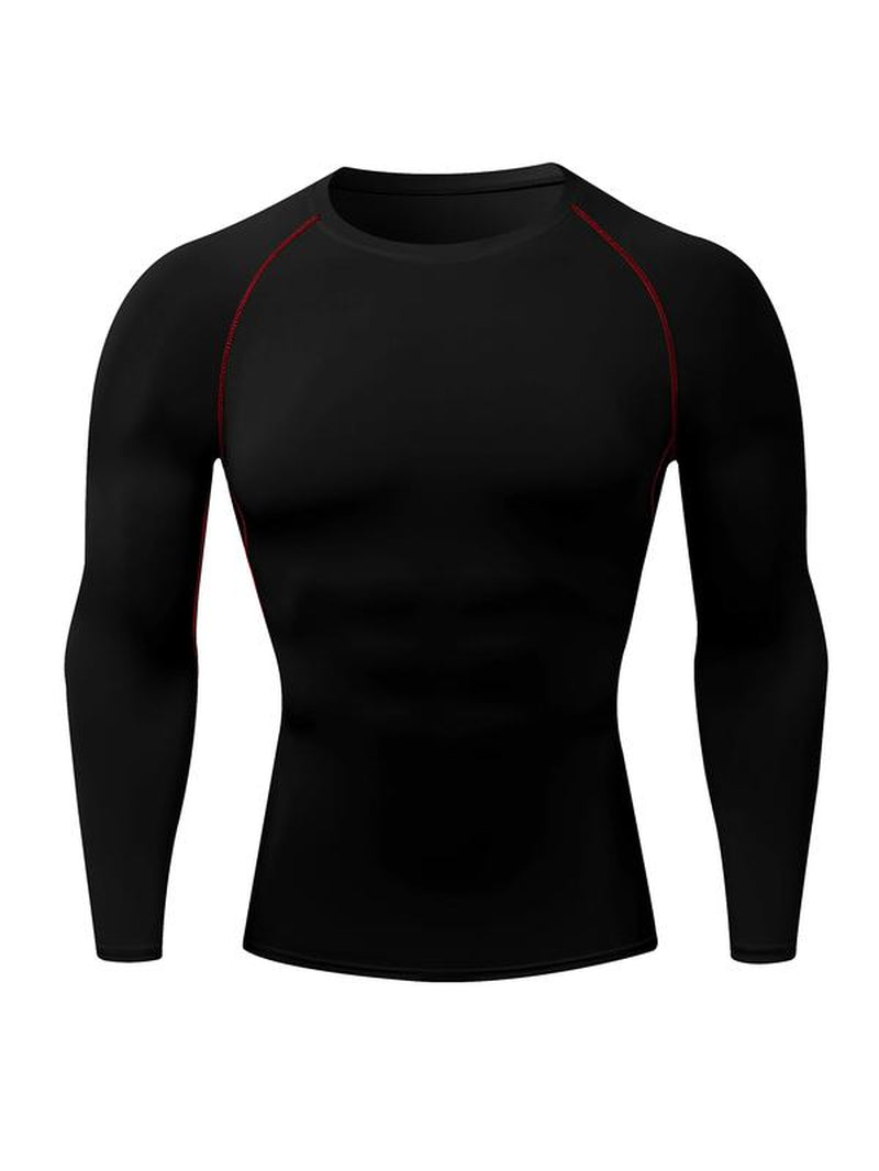 Men'S Solid round Neck Raglan Sleeve Sports Tee, Tight Quick Drying Long Sleeve Crew Neck T-Shirt, Sportswear Clothing for Gym Workout Running, Gym Sweatwear