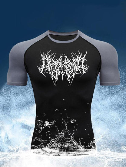 Men'S Graphic round Neck Raglan Sleeve Sports Tee, Regular Fit Quick Drying Breathable Compression T-Shirt for Gym Workout Running, Casual Comfy Men'S Sportswear for Summer Gym Tees