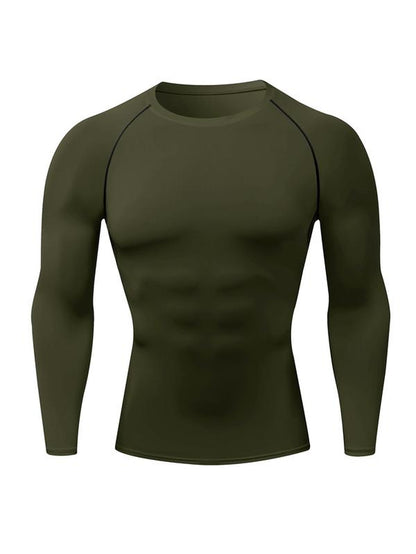 Men'S Solid round Neck Raglan Sleeve Sports Tee, Tight Quick Drying Long Sleeve Crew Neck T-Shirt, Sportswear Clothing for Gym Workout Running, Gym Sweatwear