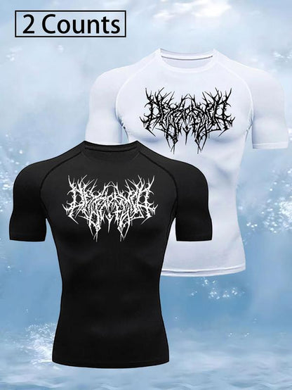 Men'S Graphic round Neck Raglan Sleeve Sports Tee, Regular Fit Quick Drying Breathable Compression T-Shirt for Gym Workout Running, Casual Comfy Men'S Sportswear for Summer Gym Tees