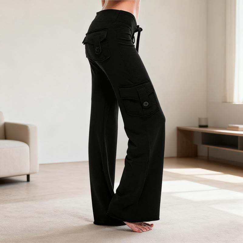 Women'S Yoga Pant High Waist Casual Cargo Pants with Pockets Comfortable Soft Bottom Gym Stretchy Womenswear Elastic Sporty Fit Leggings Style Workout Everyday Fitness