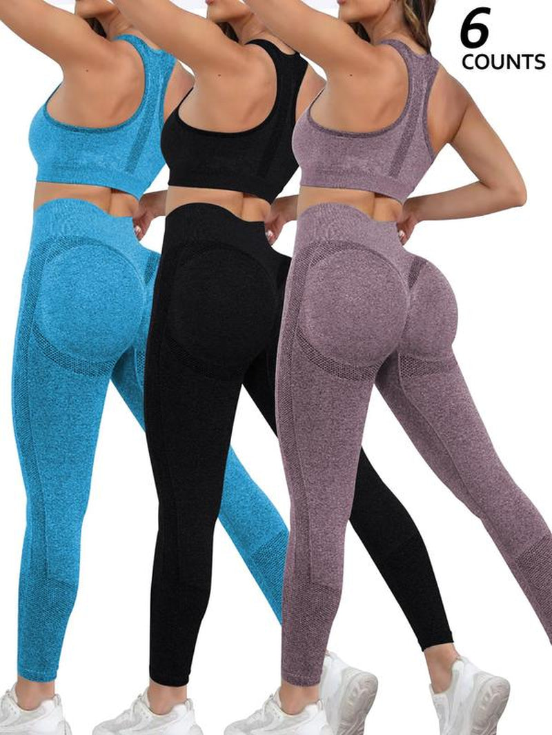 Women'S Solid Scoop Neck Crop Tank Top & High Waist Leggings Tracksuit Set, Sporty Breathable Outfits for Yoga Gym Workout Running, Gym Exercise Activewear