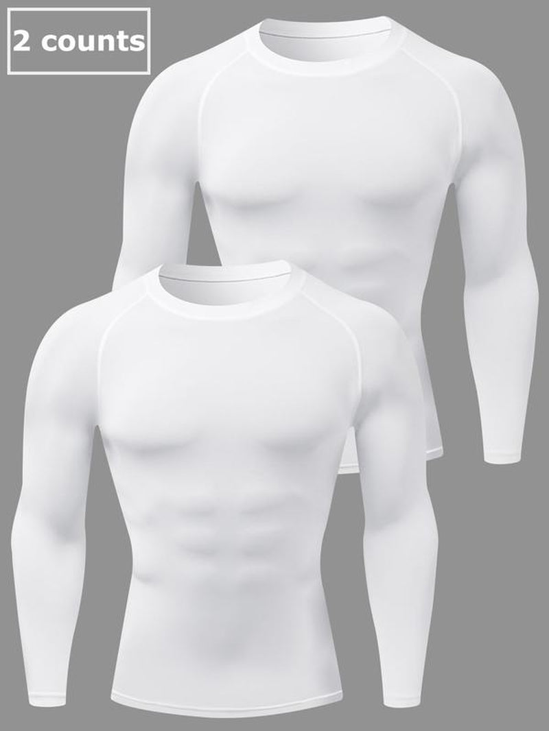 Men'S Solid round Neck Raglan Sleeve Sports Tee, Tight Quick Drying Long Sleeve Crew Neck T-Shirt, Sportswear Clothing for Gym Workout Running, Gym Sweatwear