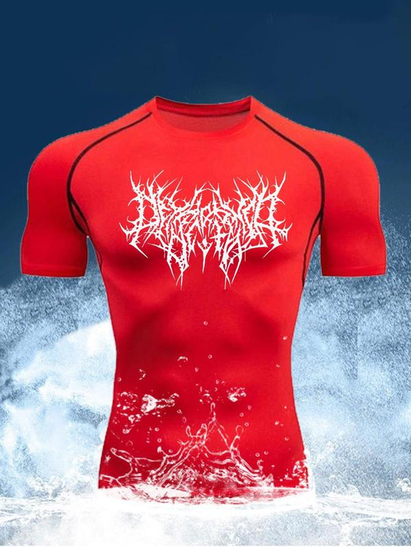 Men'S Graphic round Neck Raglan Sleeve Sports Tee, Regular Fit Quick Drying Breathable Compression T-Shirt for Gym Workout Running, Casual Comfy Men'S Sportswear for Summer Gym Tees