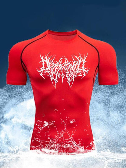 Men'S Graphic round Neck Raglan Sleeve Sports Tee, Regular Fit Quick Drying Breathable Compression T-Shirt for Gym Workout Running, Casual Comfy Men'S Sportswear for Summer Gym Tees