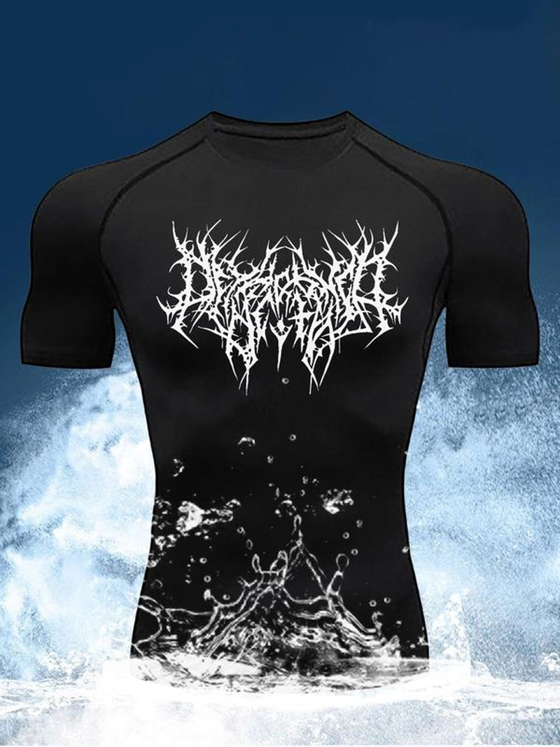 Men'S Graphic round Neck Raglan Sleeve Sports Tee, Regular Fit Quick Drying Breathable Compression T-Shirt for Gym Workout Running, Casual Comfy Men'S Sportswear for Summer Gym Tees