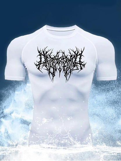 Men'S Graphic round Neck Raglan Sleeve Sports Tee, Regular Fit Quick Drying Breathable Compression T-Shirt for Gym Workout Running, Casual Comfy Men'S Sportswear for Summer Gym Tees