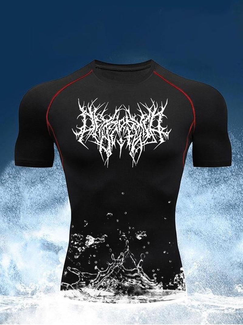 Men'S Graphic round Neck Raglan Sleeve Sports Tee, Regular Fit Quick Drying Breathable Compression T-Shirt for Gym Workout Running, Casual Comfy Men'S Sportswear for Summer Gym Tees