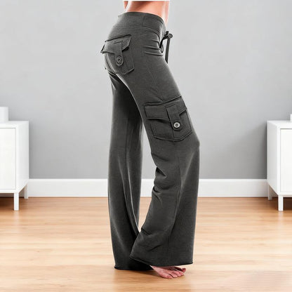 Women'S Yoga Pant High Waist Casual Cargo Pants with Pockets Comfortable Soft Bottom Gym Stretchy Womenswear Elastic Sporty Fit Leggings Style Workout Everyday Fitness