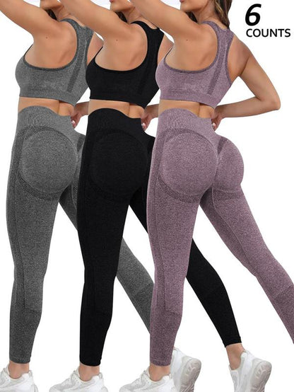 Women'S Solid Scoop Neck Crop Tank Top & High Waist Leggings Tracksuit Set, Sporty Breathable Outfits for Yoga Gym Workout Running, Gym Exercise Activewear