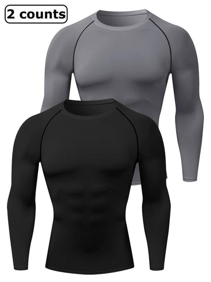 Men'S Solid round Neck Raglan Sleeve Sports Tee, Tight Quick Drying Long Sleeve Crew Neck T-Shirt, Sportswear Clothing for Gym Workout Running, Gym Sweatwear