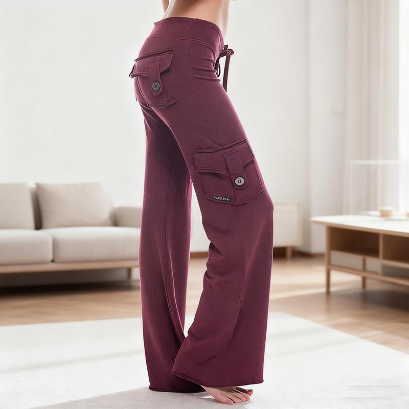 Women'S Yoga Pant High Waist Casual Cargo Pants with Pockets Comfortable Soft Bottom Gym Stretchy Womenswear Elastic Sporty Fit Leggings Style Workout Everyday Fitness