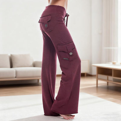 Women'S Yoga Pant High Waist Casual Cargo Pants with Pockets Comfortable Soft Bottom Gym Stretchy Womenswear Elastic Sporty Fit Leggings Style Workout Everyday Fitness