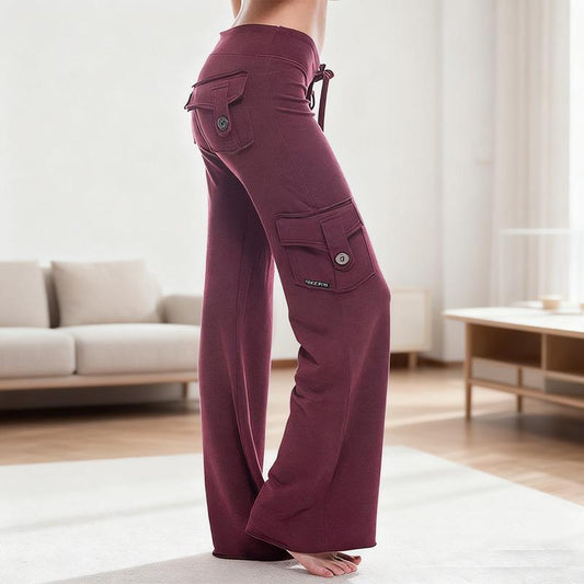 Women'S Yoga Pant High Waist Casual Cargo Pants with Pockets Comfortable Soft Bottom Gym Stretchy Womenswear Elastic Sporty Fit Leggings Style Workout Everyday Fitness
