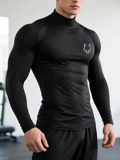 1PC Men'S Muscle Fit Gym Shirt – GYM Print, High Neck, Breathable & Stretch Fabric, Designed for Outdoor Workouts, Running, Hiking & Training