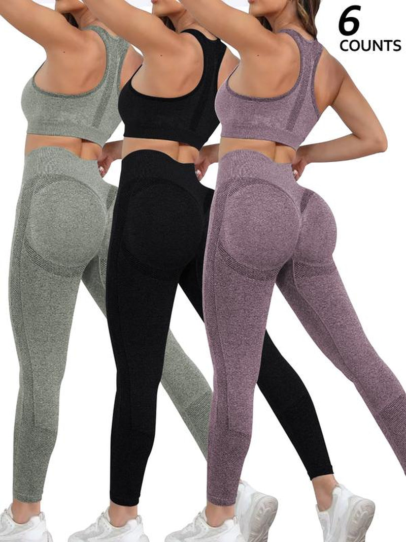 Women'S Solid Scoop Neck Crop Tank Top & High Waist Leggings Tracksuit Set, Sporty Breathable Outfits for Yoga Gym Workout Running, Gym Exercise Activewear