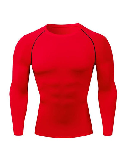 Men'S Solid round Neck Raglan Sleeve Sports Tee, Tight Quick Drying Long Sleeve Crew Neck T-Shirt, Sportswear Clothing for Gym Workout Running, Gym Sweatwear