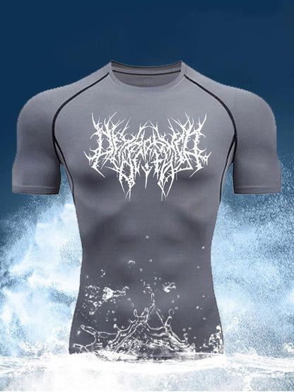 Men'S Graphic round Neck Raglan Sleeve Sports Tee, Regular Fit Quick Drying Breathable Compression T-Shirt for Gym Workout Running, Casual Comfy Men'S Sportswear for Summer Gym Tees